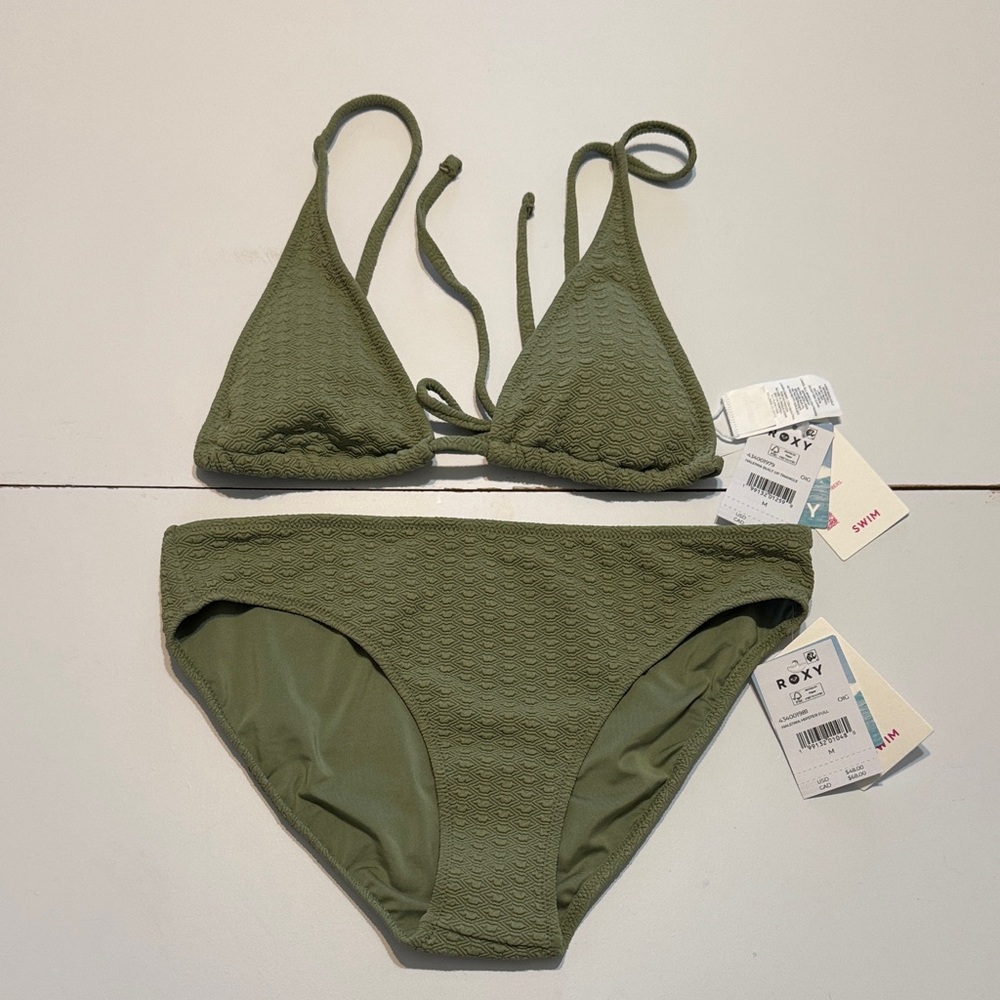 Roxy Olive Green Textured Bikini Set NWT size medium